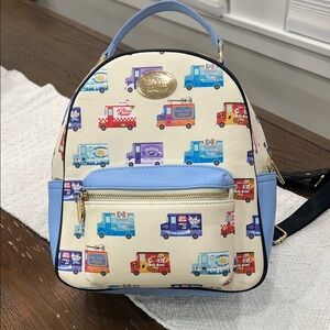 🎁🎁♥️Playful Cream and Blue Kids Backpack with Cartoon Print